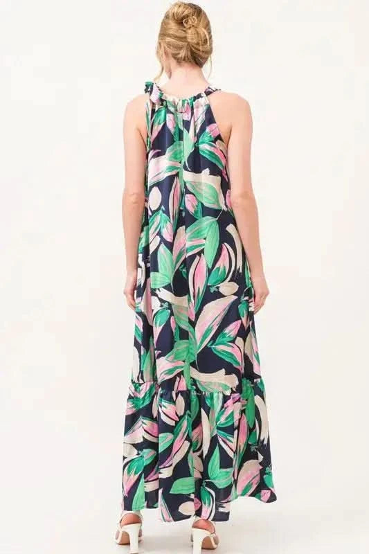 And The Why Botanical Printed Halterneck Tiered Maxi Dress - SwagglyLife Home & Fashion